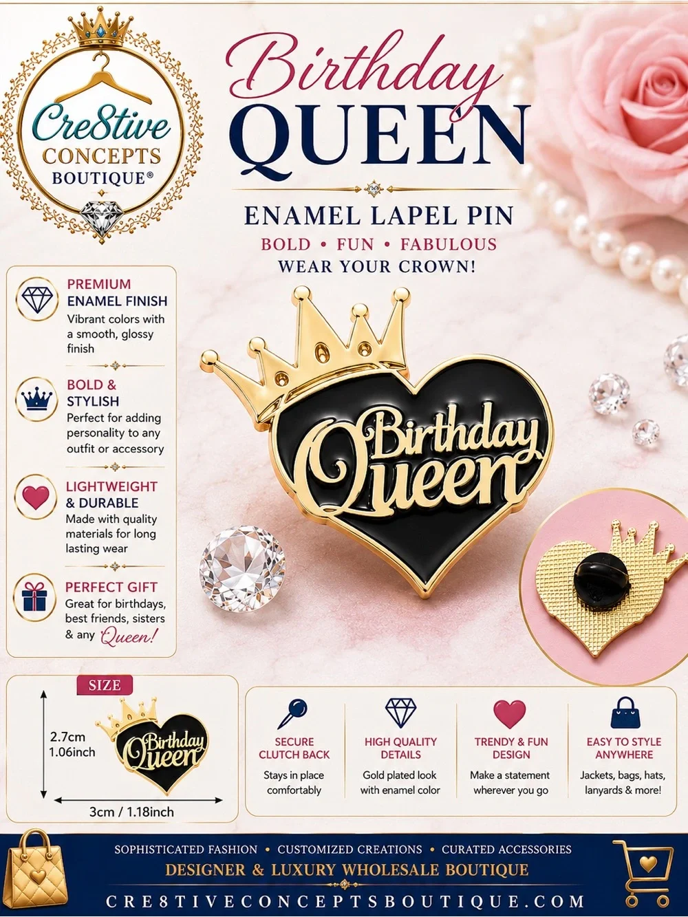 Birthday Queen Enamel Lapel Pin